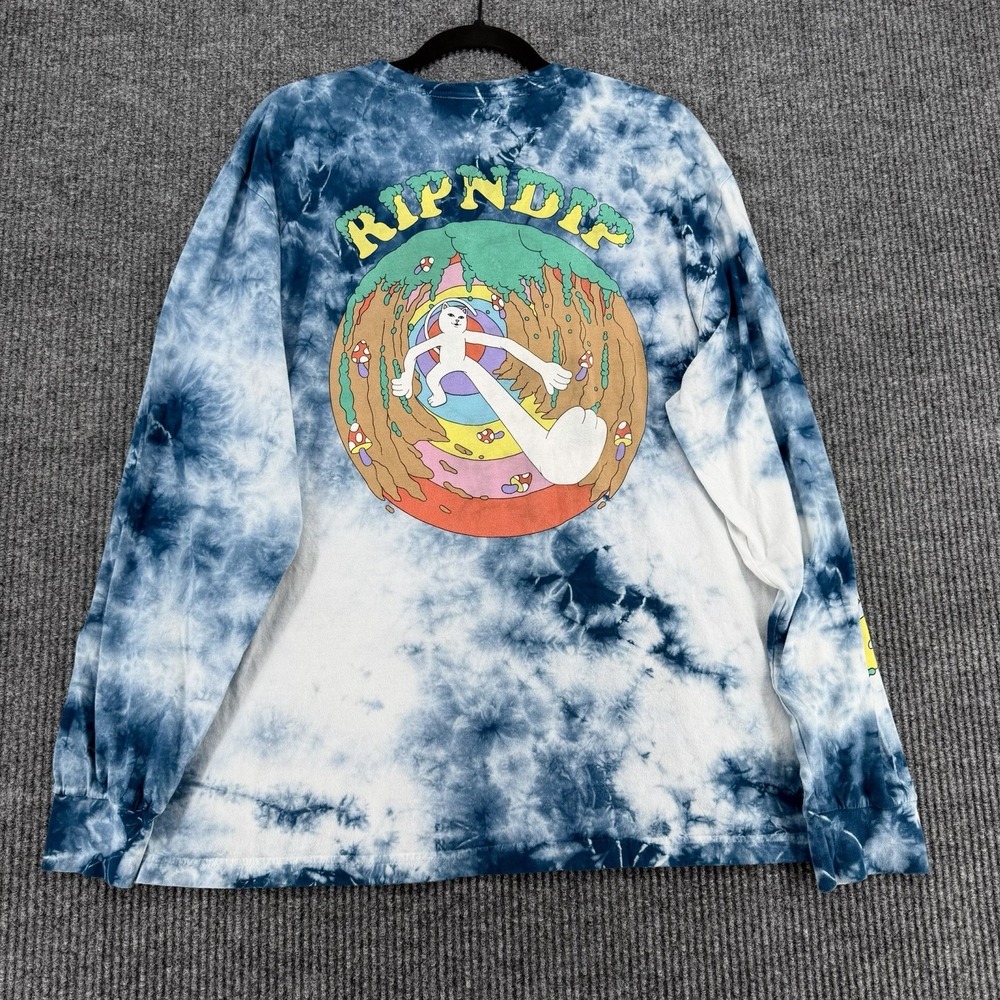 Ripndip Tie Dye Long Sleeve Hit Shirt Men's XL Blue Graphic Sleeve Streetwear